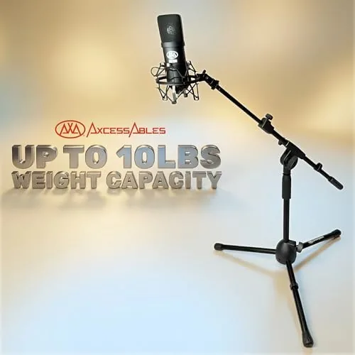The AxcessAbles Short Microphone Stand with 34" Telescoping Boom Arm | in real use
