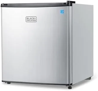 The stainless look BLACK+DECKER mini fridge in a studio kitchen
