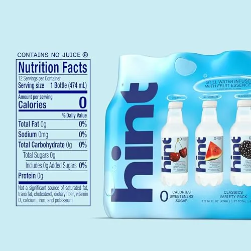 Close up of the Hint ingredients label listing only water and fruit essence