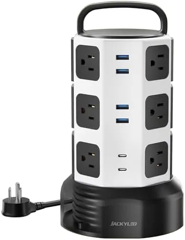 JACKYLED Power Strip Tower Surge Protector, 12 AC 6 USB (2 USB C), 1050J Review: Tested and Rated