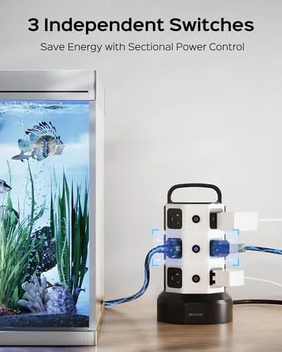 The JACKYLED Power Strip Tower Surge Protector, 12 AC 6 USB in real use