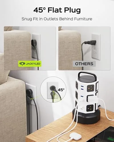 The JACKYLED Power Strip Tower Surge Protector, 12 AC 6 USB compared in context