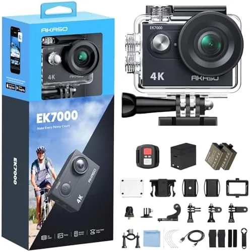 Front view of the AKASO EK7000 action camera showing the lens and the black body