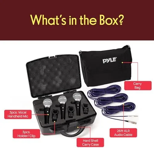 The Pyle 3 Piece Professional Dynamic Microphone Kit Cardioid Unidirectional Vocal compared in context