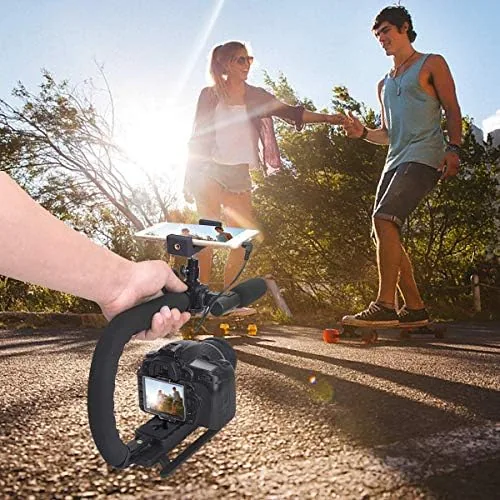 The 3-Shoe DSLR/Action Camera/Camcorder/Phone Stabilizer Expansion Cage Mount | Moviemaking Holder in real use