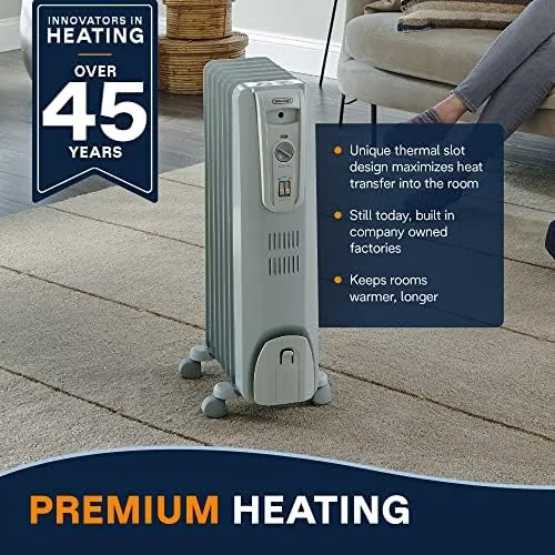 DeLonghi heater warming a bedroom corner overnight