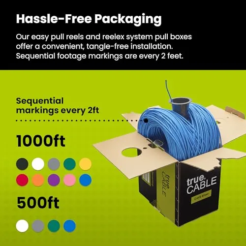 Another view of the TRUE CABLE Cat6 Riser (CMR), 1000ft, Blue, 23AWG 4 Pair