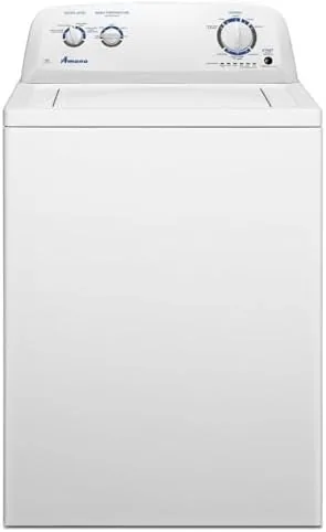 Front view of the Amana NTW4516FW white top load washer with the lid closed