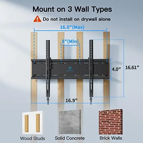 The PERLESMITH mount installation showing the wall plate bolted to the studs before the television is hung
