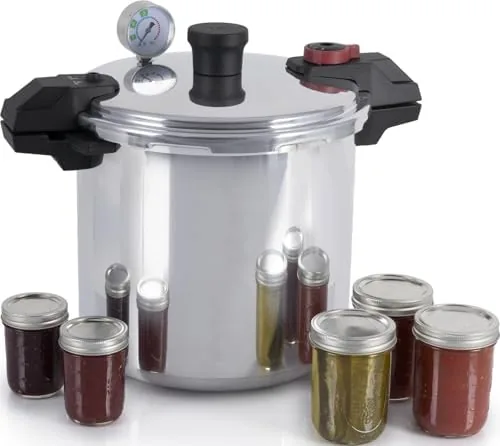 T-fal 22 quart aluminum pressure canner on a kitchen stove