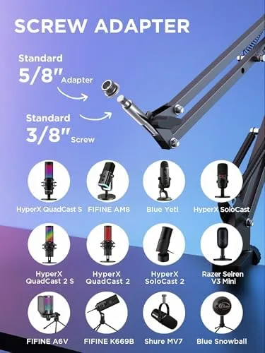 Close look at the InnoGear Boom Arm Microphone Mic Stand for Blue Yeti Fifine build quality