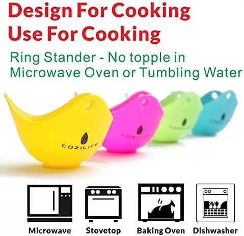 Four cups with eggs floating in a skillet of water