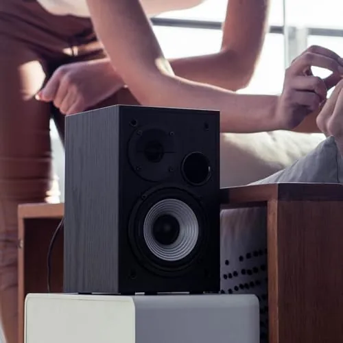 The Edifier R980T 4" Active Bookshelf Speakers - 2.0 Computer Speaker in real use