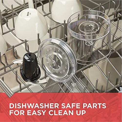 Chopper parts arranged on a dishwasher rack after cleaning