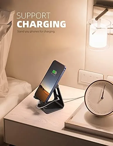 The Lamicall Aluminum Cell Phone Stand, Adjustable Desk Phone Holder for in real use