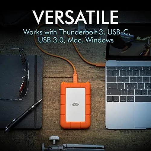 Detail shot of the LaCie Rugged USB-C, 4TB, Portable External Hard Drive, Drop, Shock features