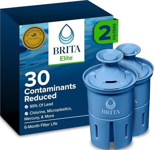 Two Brita Elite replacement filters packaged side by side on a counter