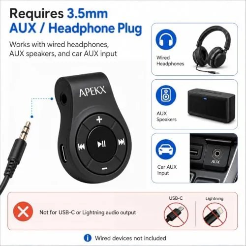 The Clip Bluetooth Adapter & Receiver w/Mic for 3.5mm Headphone &Car compared in context