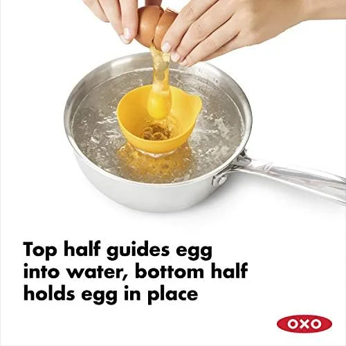 Comparison of the OXO silicone egg cups next to a metal poaching pan
