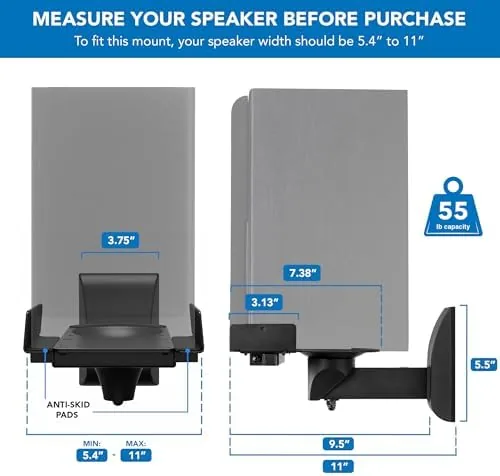 Another view of the Mount-It! Bookshelf Speaker Wall Mount, Pair of Universal Side Clamping