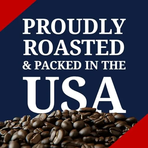 The four Victor Allen roasts arranged on a counter with a coffee mug