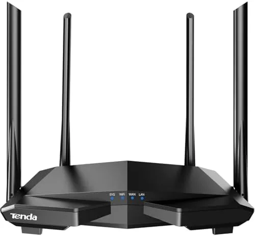 Front view of the Tenda AC1200 AC6 router with its two antennas up