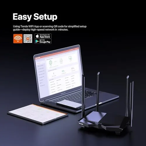 The Tenda app showing the guest network and parental controls screens