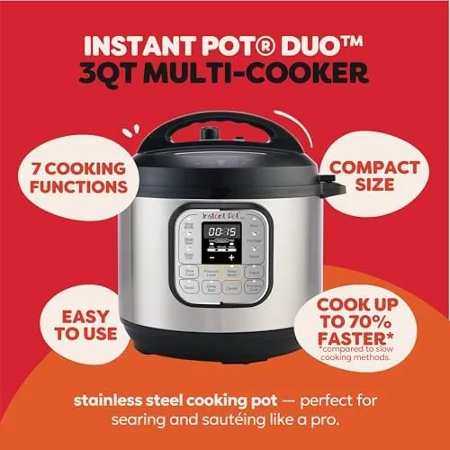 Close up of the Instant Pot control panel and display showing the pressure button