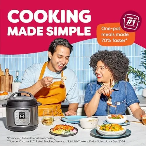 A bowl of chicken stew ladled from the Instant Pot on a dining table