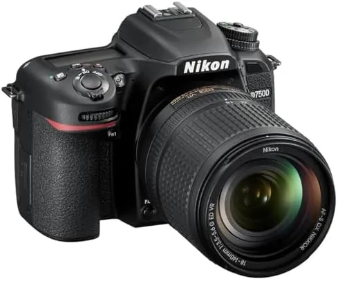Close up of the D7500 controls, grip, and top LCD