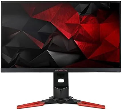 The Acer Predator XB271HU monitor on its stand in a dark room