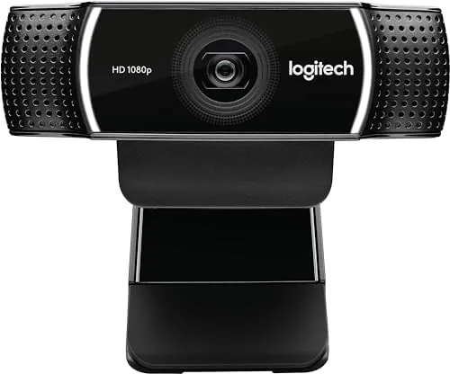 Close up of the C922 lens and the dual microphone grilles