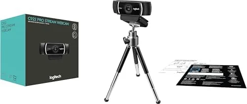 A streamer talking to camera with the C922 visible in frame