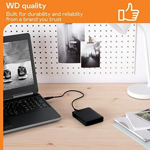 The WD Elements drive packed into a laptop bag for travel