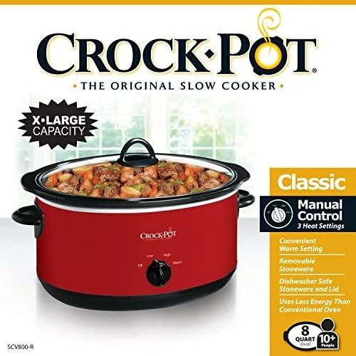 A large batch of chili cooking in the Crock-Pot with the glass lid lifted