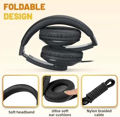 Close look at the rockpapa Comfort Foldable Kids Headphones Wired for School with 3.5mm build quality