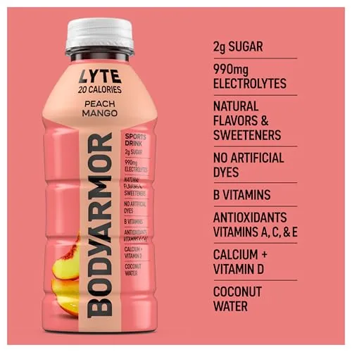 The BODYARMOR LYTE 12 pack box with a bottle in front on a kitchen counter
