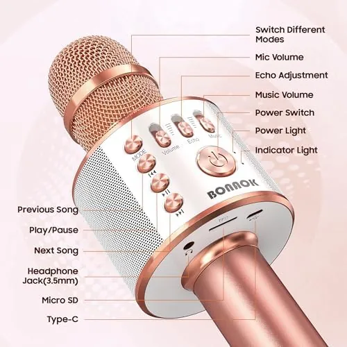 Another view of the BONAOK Wireless Bluetooth Karaoke Microphone,3-in-1 Portable Handheld Karaoke Mic Speaker
