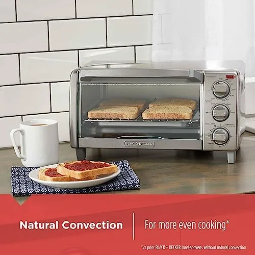 Toast browning inside the toaster oven seen through the glass door