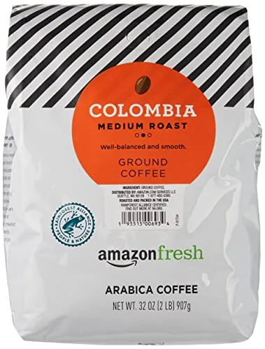 The 32 ounce bag of Amazon Fresh Colombia medium roast ground coffee
