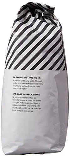 The Amazon Fresh bag next to a specialty coffee bag for comparison