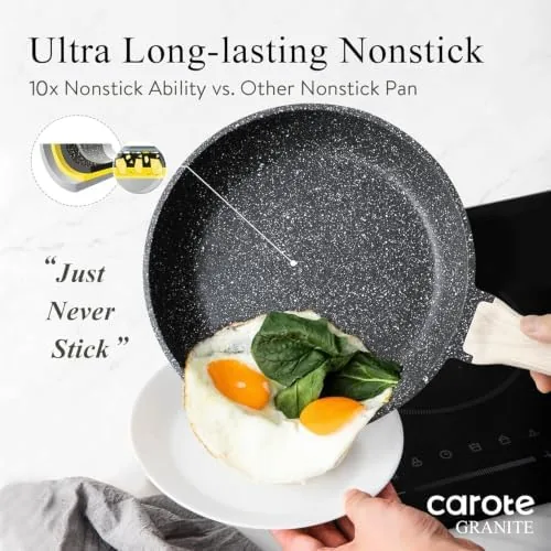 Eggs sliding out of the nonstick pan onto a plate