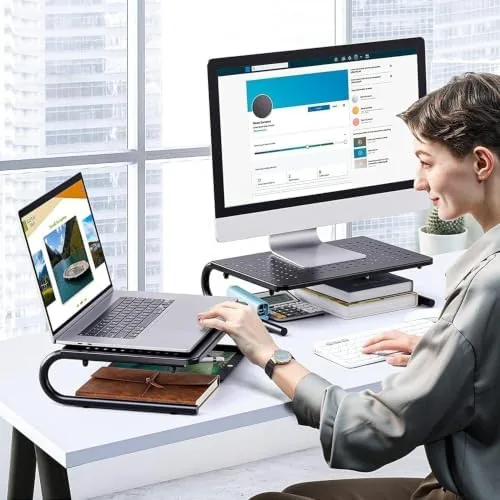 Another view of the HUANUO Monitor Riser for Desk, Desk Organizer,Laptop Shelf w/Vented for