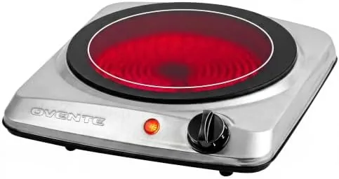 Overview of the OVENTE Electric Infrared Single Burner, 1000W Hot Plate, Silver BGI101S