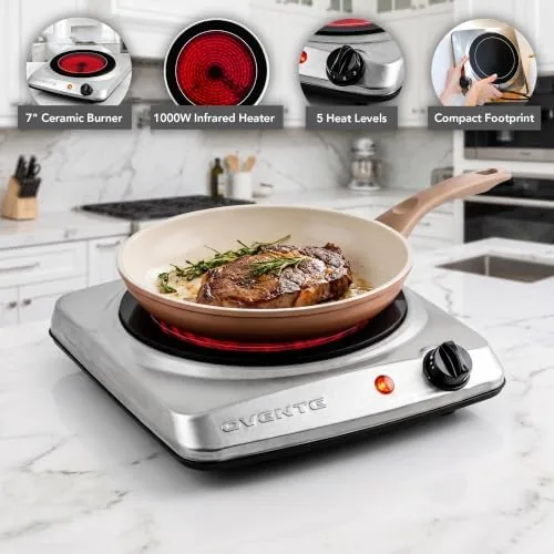 Close look at the OVENTE Electric Infrared Single Burner, 1000W Hot Plate, Silver BGI101S build quality