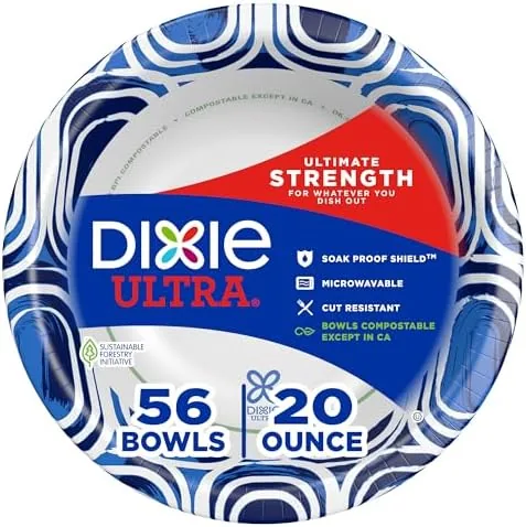 A stack of Dixie Ultra 20 ounce paper bowls on a kitchen counter