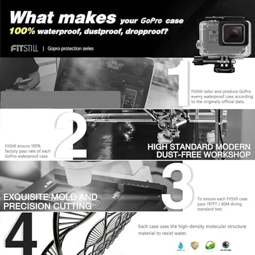 Close look at the FitStill 148FT/45M Waterproof Housing for Go Pro Hero 2018/7/6/5 Black,Protective build quality