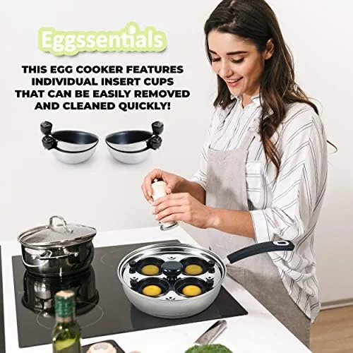 Two poached eggs on toast served after cooking in the egg poacher
