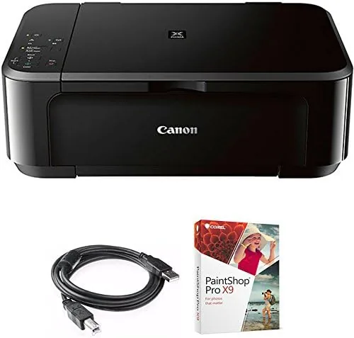 The Canon PIXMA MG3620 printer in red and black on a home office desk