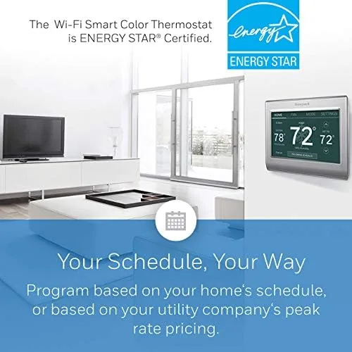 The RTH9585WF on the wall beside a basic programmable thermostat for comparison